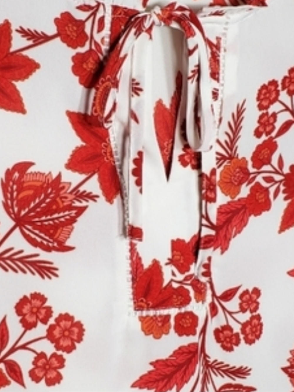 LOFT Blouse TOP Ruffled Collar Pull On DRESSY  Red White FLORAL SEMI SHEER SHIRT - Picture 3 of 10